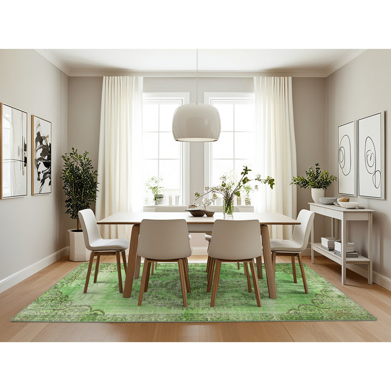 Tapis de zone vert contemporaine, Rectangle 7 pi x 10 pi