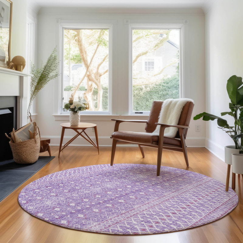 Premium Machine Washable Prisco Lavender Rug, Round 8'