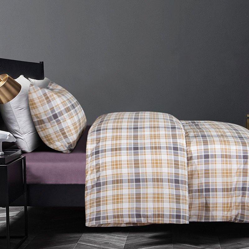 Ensemble de housse de couette 3 pièces, housse d'édredon en coton lavé avec fermeture à glissière, damier - NTBAY, Très grand
