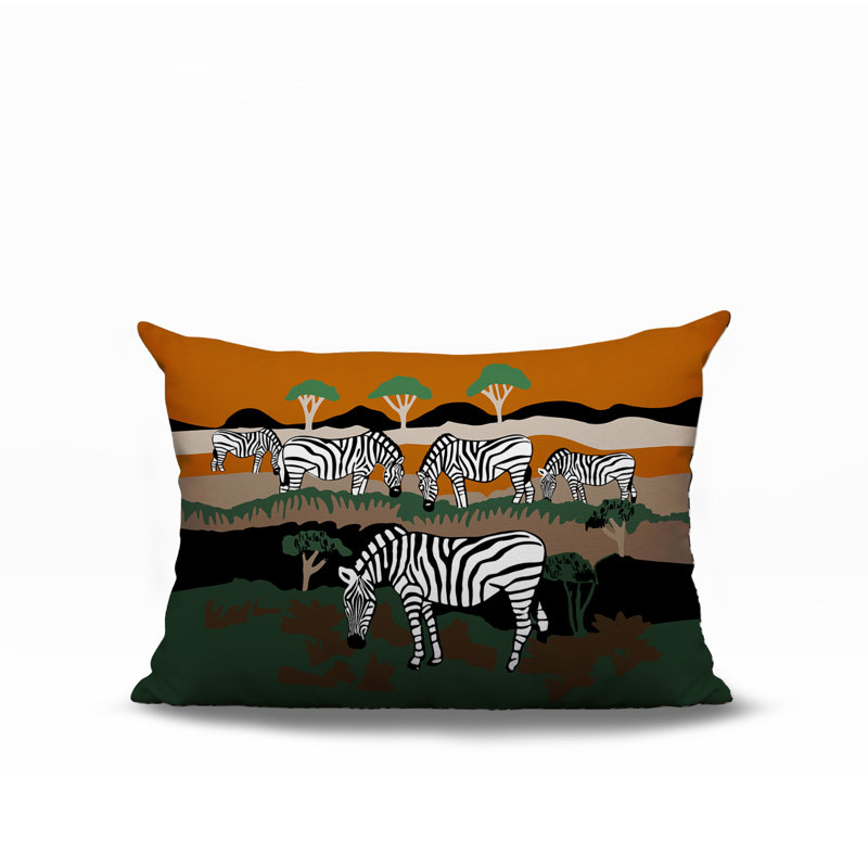Oreiller rectangulaire réversible intérieur / extérieur Gia Zebra, Orange, H 14 po x l 20 po
