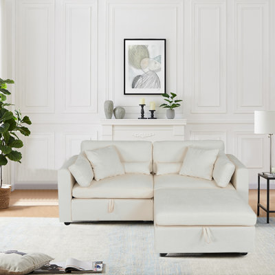 Modular Sectional Sofa Modern Convertible L-Shaped Couch,145.7” Chenille Upholstered Deep Seat 3-Seater Sofa Couch With Movable Ottoman And Arm Pillows For Living Room Apartment Office