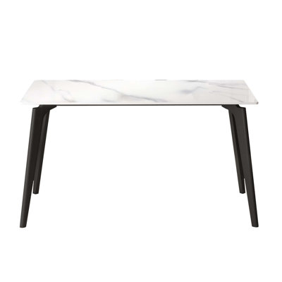 Table de salle à manger à rebords droits en pierre artificielle moderne 55,12 po avec pieds en métal (table de salle à manger seulement)