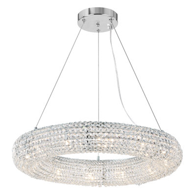 12 Light Chandelier, 32 Inch Chrome Finish with Crystal Accents, Adjustable Hanging Chain, Dining Room Fixture