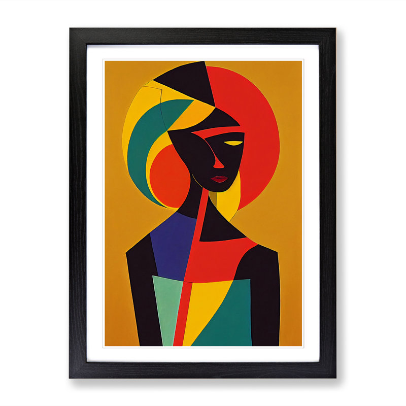 FRM-V0523-53X African Woman Cubism Vol.2 - Single Picture Frame Print, Black Framed, 64cm H x 46cm W x 2cm D