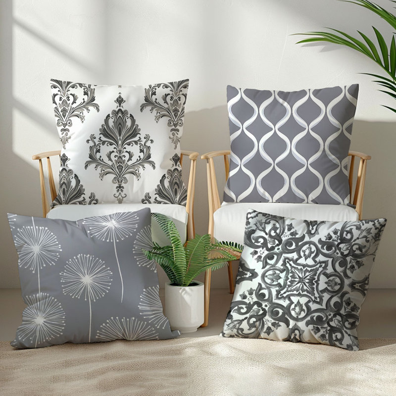 4 housses de coussin décoratives à motif de lignes simples bohémiennes