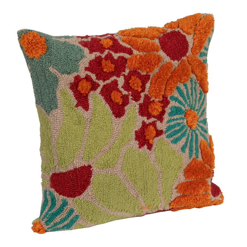 Cotton Blend Tufted Pillow With Abstract Design, Florals
