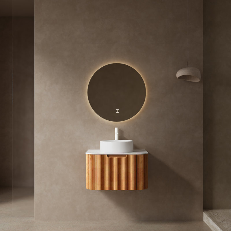 Single Wall Mounted Bathroom Vanity Set, Natural Woodgrain, 24"