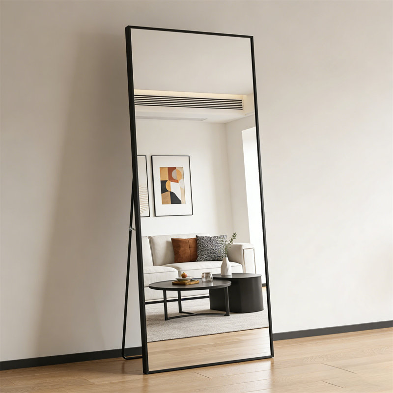 Black Full-Length Mirror With Stand  Floor & Wall Mountable, Large HD Tempered Glass Mirror For Bedroom, Closet, Living Room, Entryway