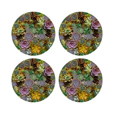 Succulents Vegan Leather Round Pebble Placemat