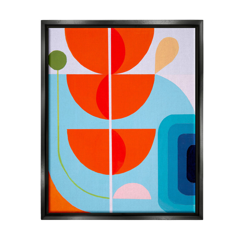 Formes modernes rouges et bleues, impression sur bois, Cadre flottant noir de jais, H 31 po x l 25 po x P 1,7 po