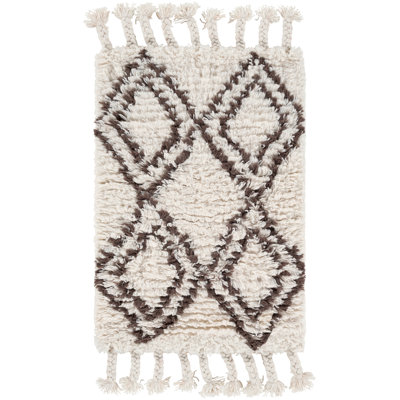 Tapis brun / crème en laine fabriqué à la main Saidais