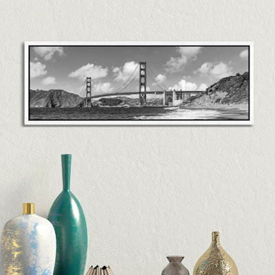 Golden Gate Bridge Baker Beach Panoramic View | Monochrome by Melanie Viola - Panoramic Print on Canvas