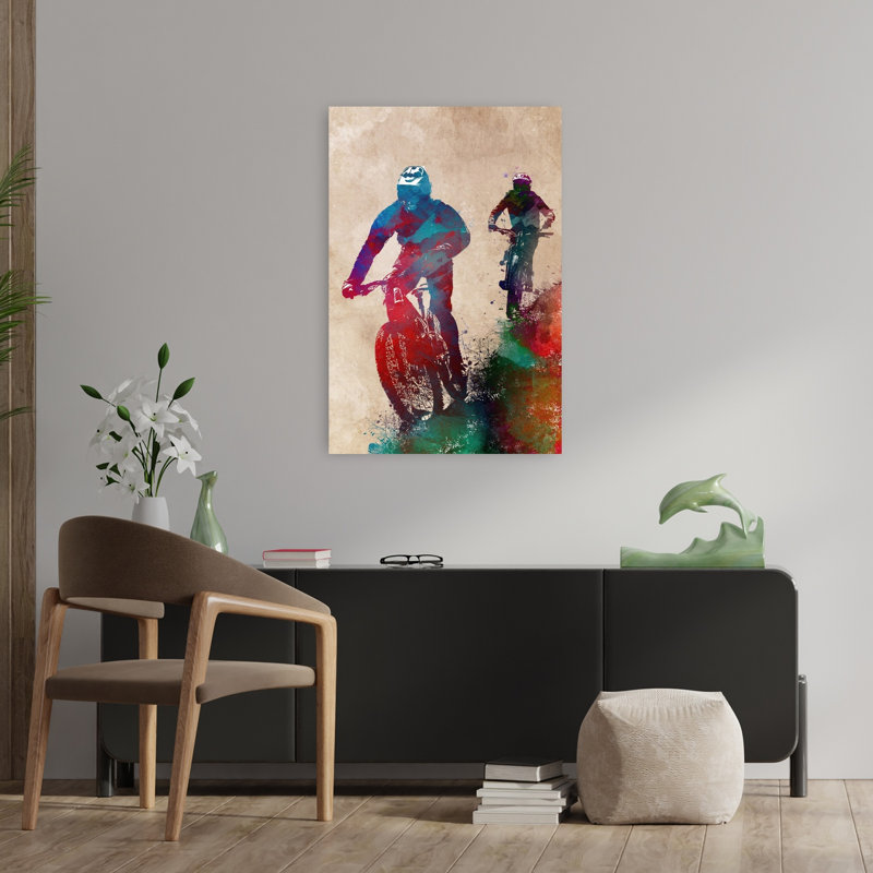 «Vibrant Mountain Bikers», art mural contemporain, 36" H x 24" W