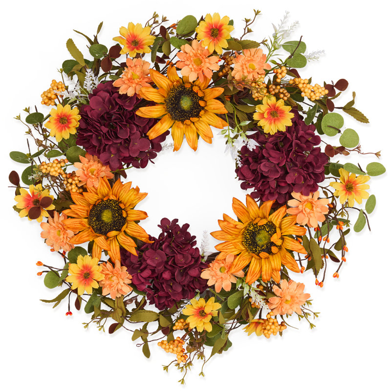 24" Artificial Handcrafted Sunflower & Hydrangea Fall Juliann