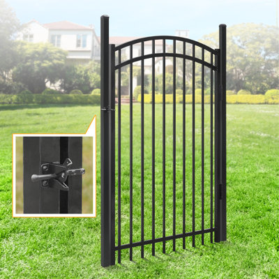 Fortress Building Products 4-ft H x 5-ft W Gloss Black Aluminum Spaced Picket Flat-top Erosion Arched Walk Gate Fence Gate