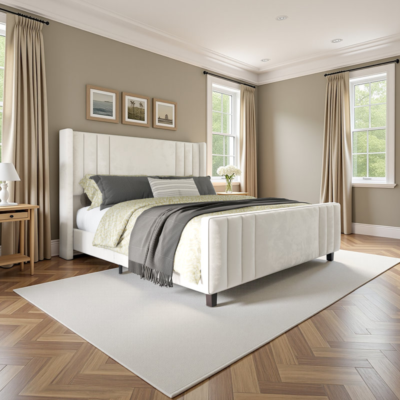 Lit plateforme tapissier Aurieona, Grand, Crème