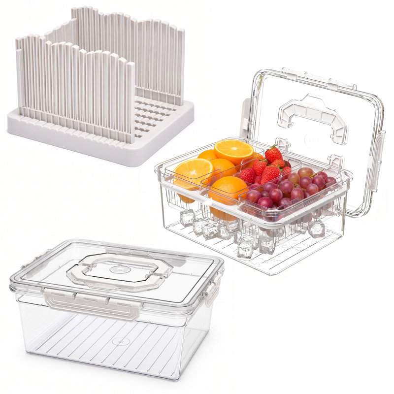 Trancheuse à pain 3 en 1, boîte à lunch et contenant pour aliments glacés avec 3 paniers amovibles, guide à trancher le pain, poignée de transport, boîte de service portable pour les pique-niques et le camping