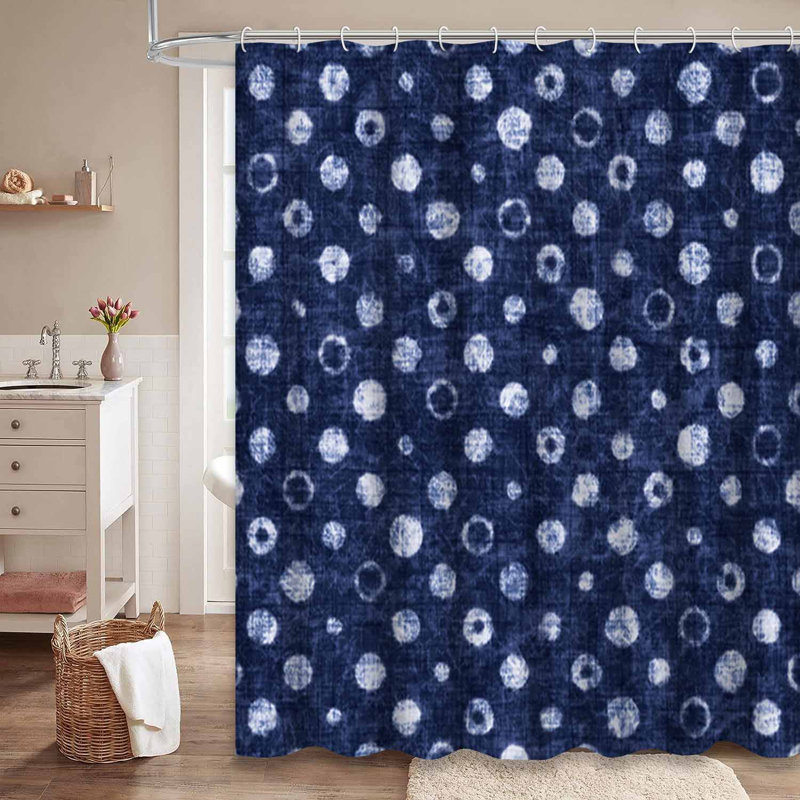Rideau de douche abstrait en tissu à pois abstrait bleu marine avec 12 crochets, L 72 po x l 72 po