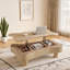 42-Inch Round Coffee Table with Lift Top, Natural-Toned Solid Wood, Fluted Panels, Hidden Storage