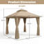 Gazebo de terrasse Yardgrace 3 m x 3 m avec toit souple, auvent à 2 niveaux, moustiquaire et rideaux d'intimité, marron-135823916