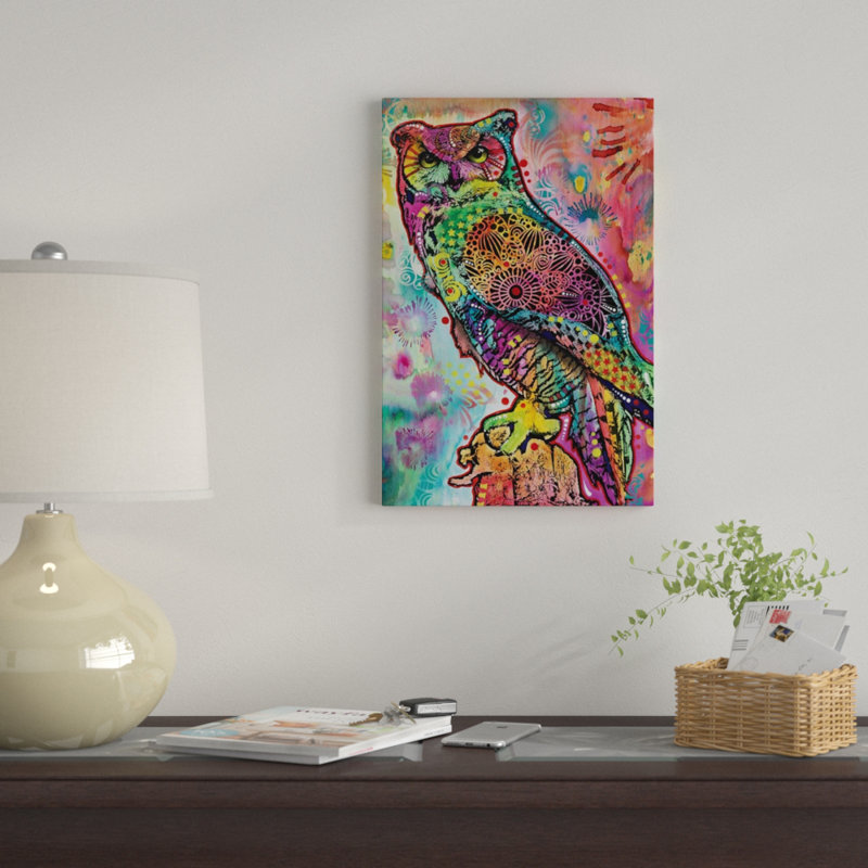 «Wise Owl», impression sur toile, H 26 po x l 18 po x P 1,5 po, Toile avec cadre noir, Pas de tapis