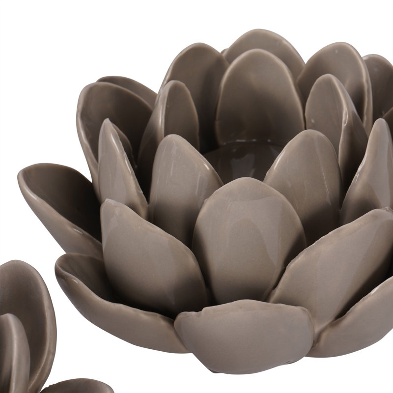 3 Piece Porcelain Tabletop Tealight Holders Set, Dark Dove Grey