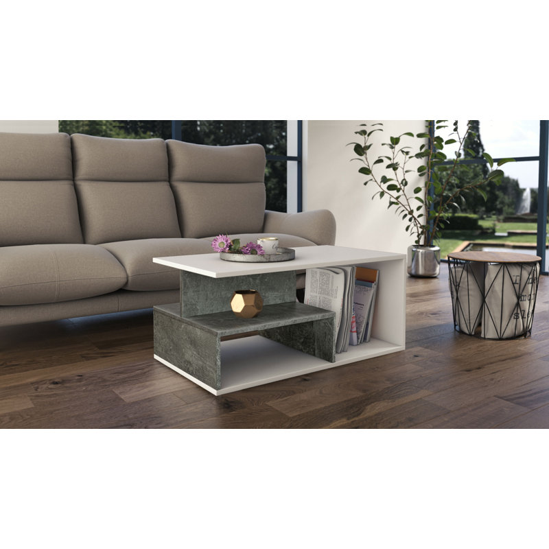 Cheston Floor Shelf Coffee Table with Storage, Dark Grey/White