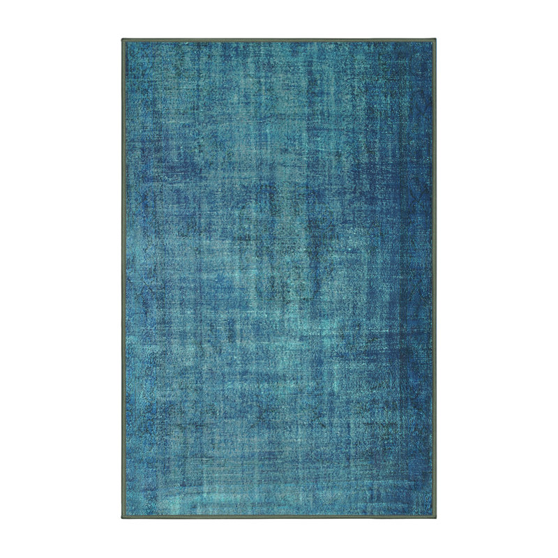 Tapis abstrait bleu tissé à la machine, Rectangle 2 pi x 4 pi