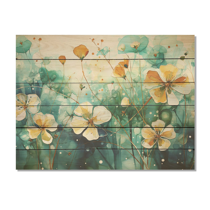 Élégance florale beige botanique transparente - Art sur bois de pin naturel, H 24 po x l 32 po
