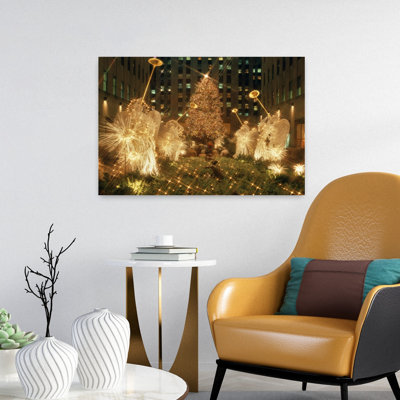 1980S Rockefeller Center Lighted Angels And Christmas Tree New York City New York Usa Classic Retro Vintage City Tree Wall Art