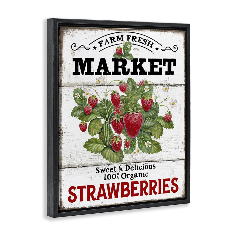  "Farm Fresh Strawberries", art mural sur toile flottante par Creatif Belle, H 21 po x l 17 po, Cadre flottant noir de jais