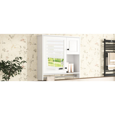 Bathroom Mirror Cabinet - 2 Shelves Wall Mounted Space Saving For Toiletries And Accessories With Display Toilet Storage Furniture