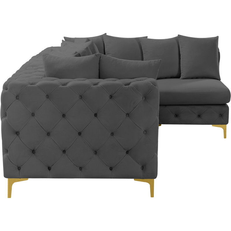 Izara Velvet L-Shaped Sectional Reversible, Grey Velvet