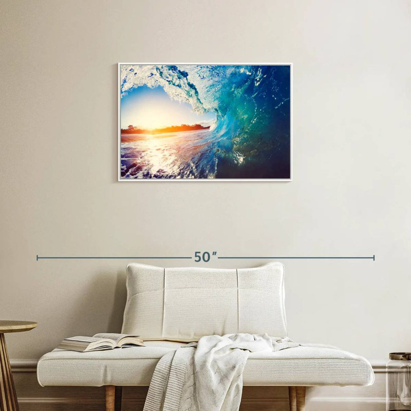 Coucher de soleil ondulé, Cadre flottant blanc, 31 po x 21 po