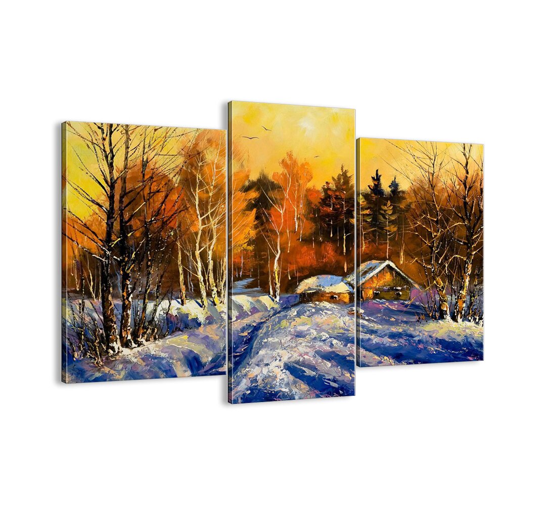 3-tlg. Leinwandbilder-Set - Grafikdruck „Winter Impression in the Sun”