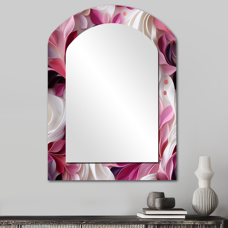 Miroir mural rose et blanc avec vagues abstraites Serenity, 34 po x 25 po