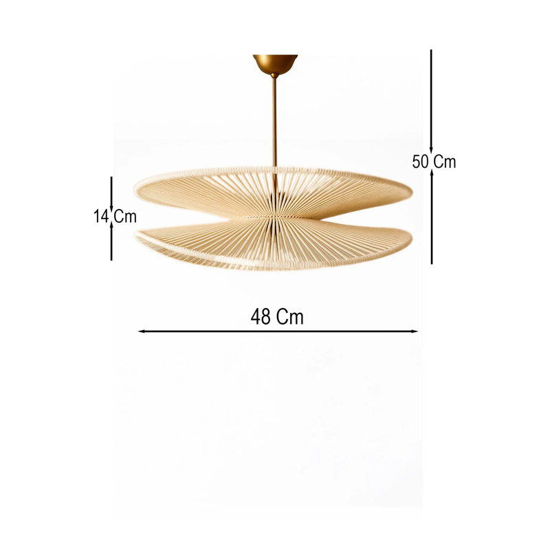 Elegant Adjustable Chandelier, Ecru & Gold, Ø19.7 x 6.7 inches | Plastic Body with Macrame Cap, Height: 7.1 - 20.5 inches | Fits E27 Bulb Max 40W (Bulb Not Included) | Perfect for Living Room & Dining Spaces, Stylish & Versatile Design
