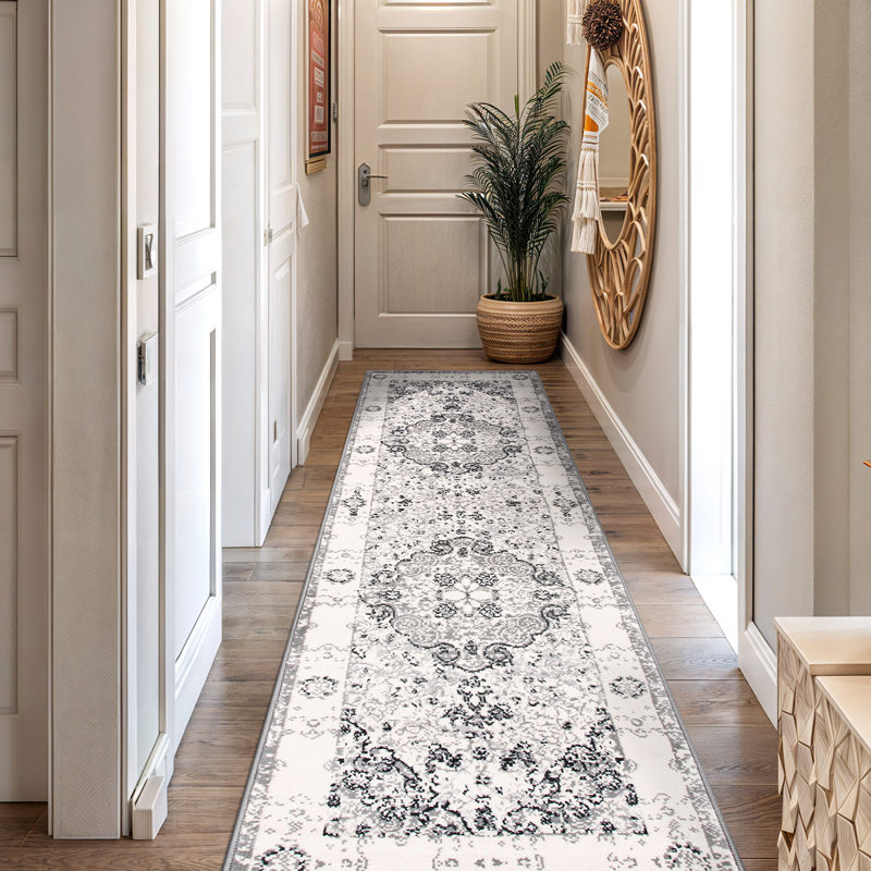 Barlow Performance Oriental Gray/Ivory/Black Indoor Rug, Runner 2'7" x 10'