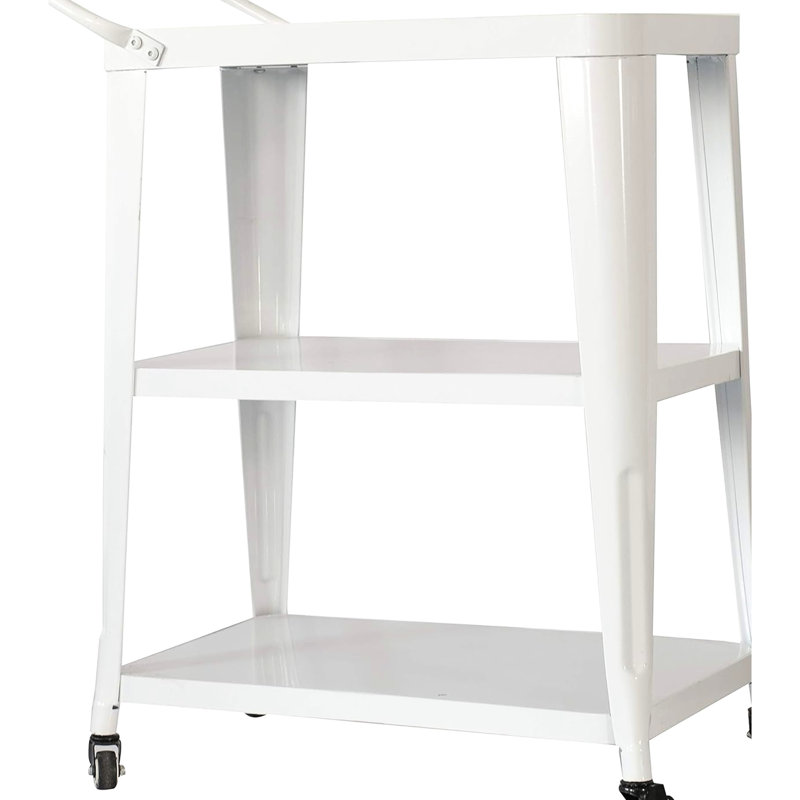 Chariot industriel blanc à 3 niveaux avec roues pivotantes et fusion tout en métal pour la cuisine, 33,7 po de hauteur, 23,8 po de largeur, 13,8 po de profondeur, assemblage requis pour un repas dans une cuisine à cadre durable, grand, large, profond,