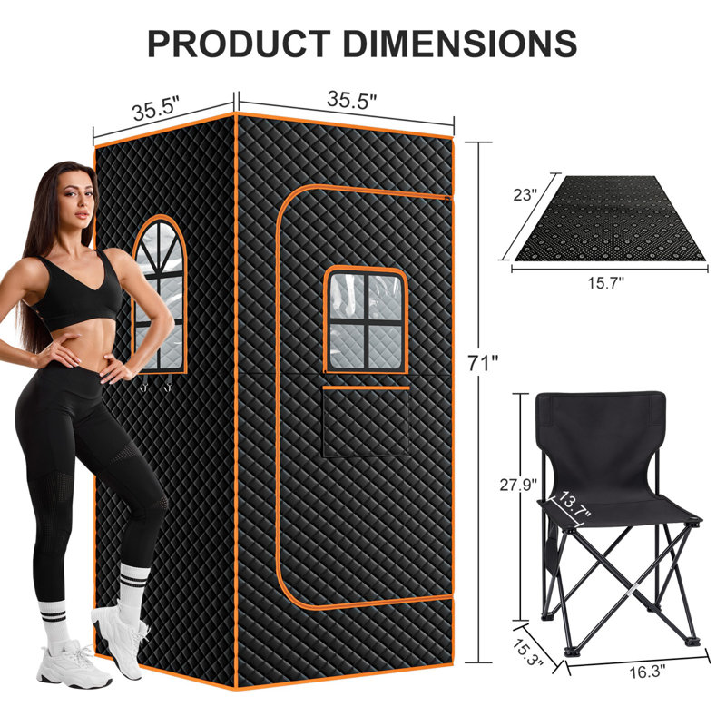 Sauna à vapeur pliable pour une personne avec machine à vapeur, chaise, fenêtres latérales et crochets pratiques