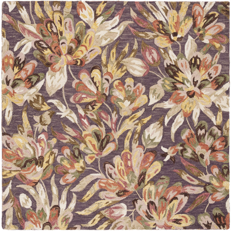 Tapis floral en laine / coton touffeté à la main Kamarli, Carré 6 pi