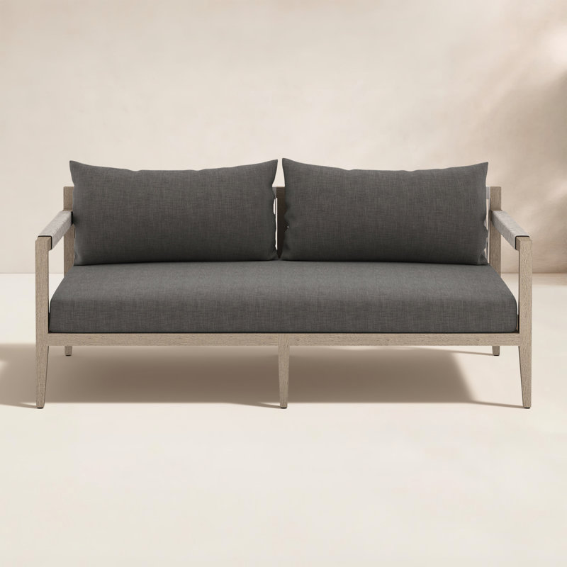 Sherwood Outdoor 2 - Seat Loveseat, Solid Wood, Gray Cushion/Brown/Gray Frame