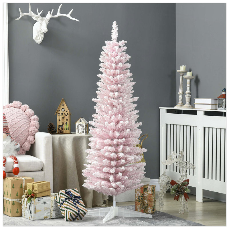 Arbre de Noël enneigé avec flocons de neige - Arbre de Noël mince avec branches réalistes, base en plastique pour la décoration intérieure