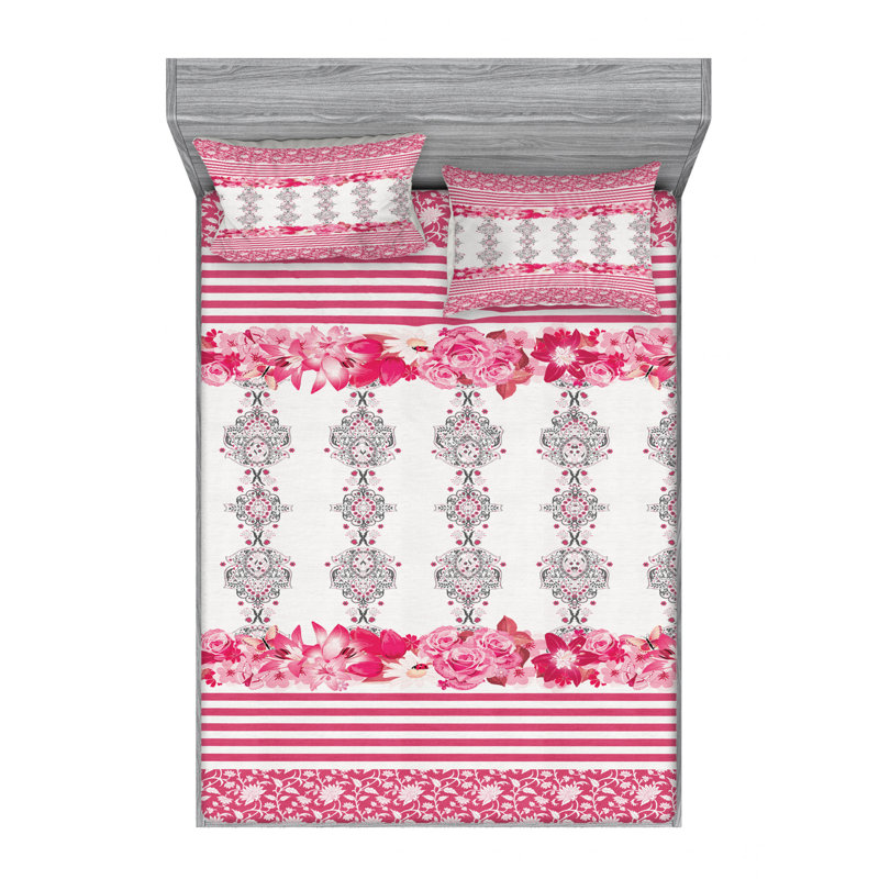 Microfiber Floral Sheet Set, Queen Sheet Set with Fitted Sheet