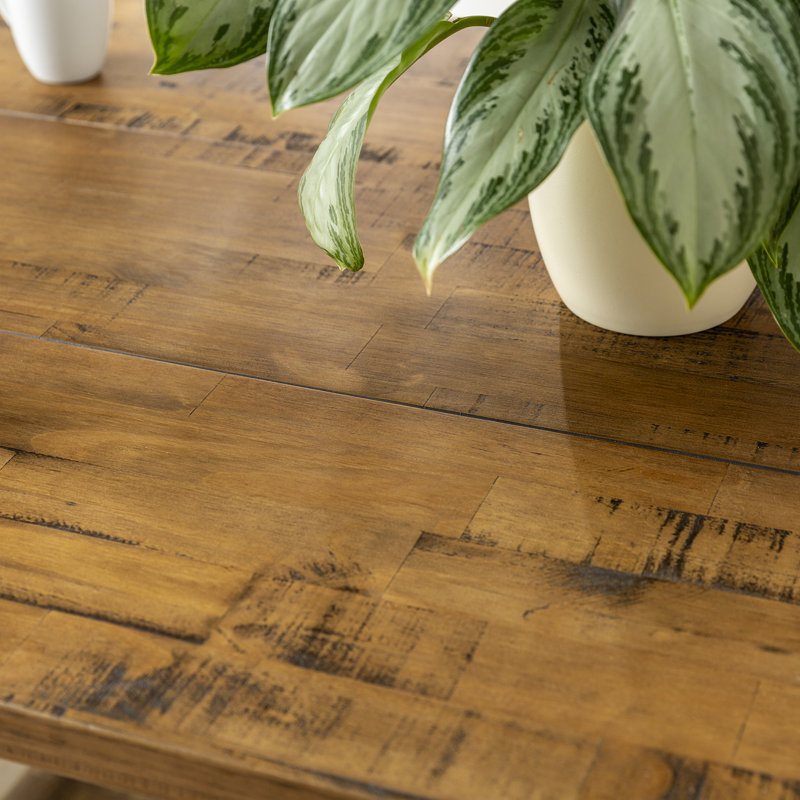 Emmett Pine Solid Wood Trestle Dining Table, White Wash/Brown