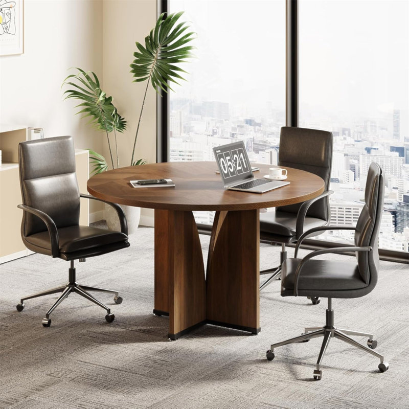 Table de conférence 39,37 "brun foncé avec base en X pour 4 personnes ou petite table de réunion