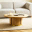 Table basse ronde avec plateau en pierre frittée, table basse à piédestal moderne en MDF avec base en acier inoxydable brossé-130153904
