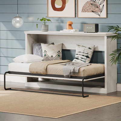 Twin Size Horizontal Murphy Bed, Hideaway Wall Bed, Folding into Cabinet, Space Saving Furniture