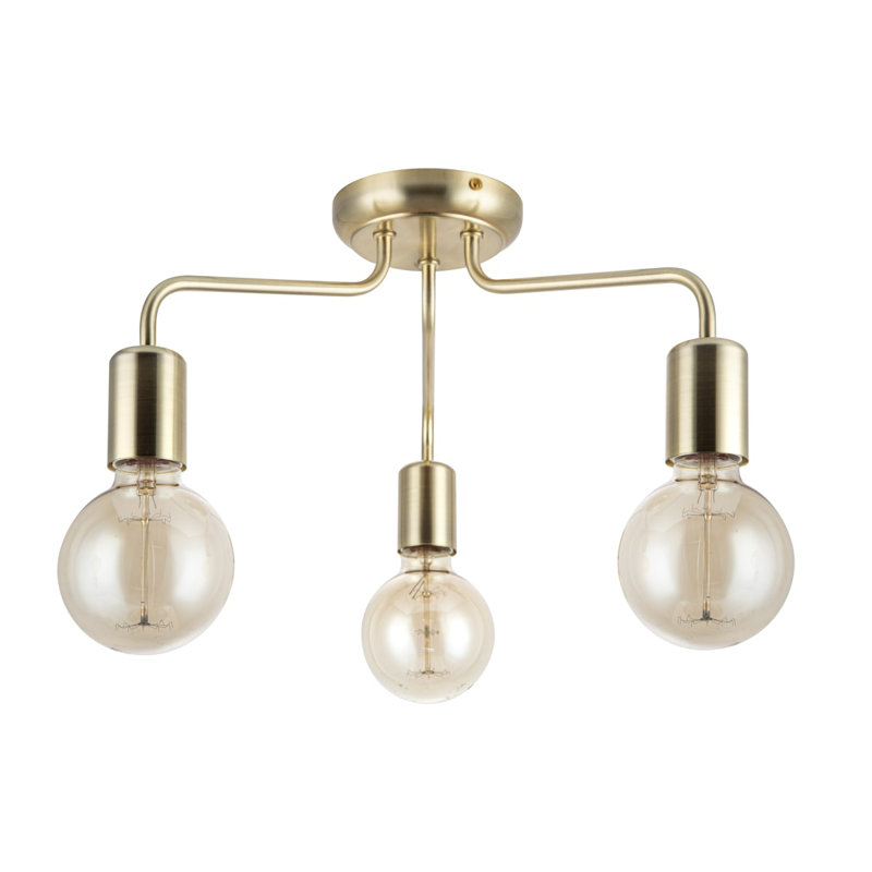 Fraser Light Modern Metal Ceiling Flush Light - 41x41x19cm, E27. Max. 15W LED (Bulb not included), Brushed Brass, 3 Lights