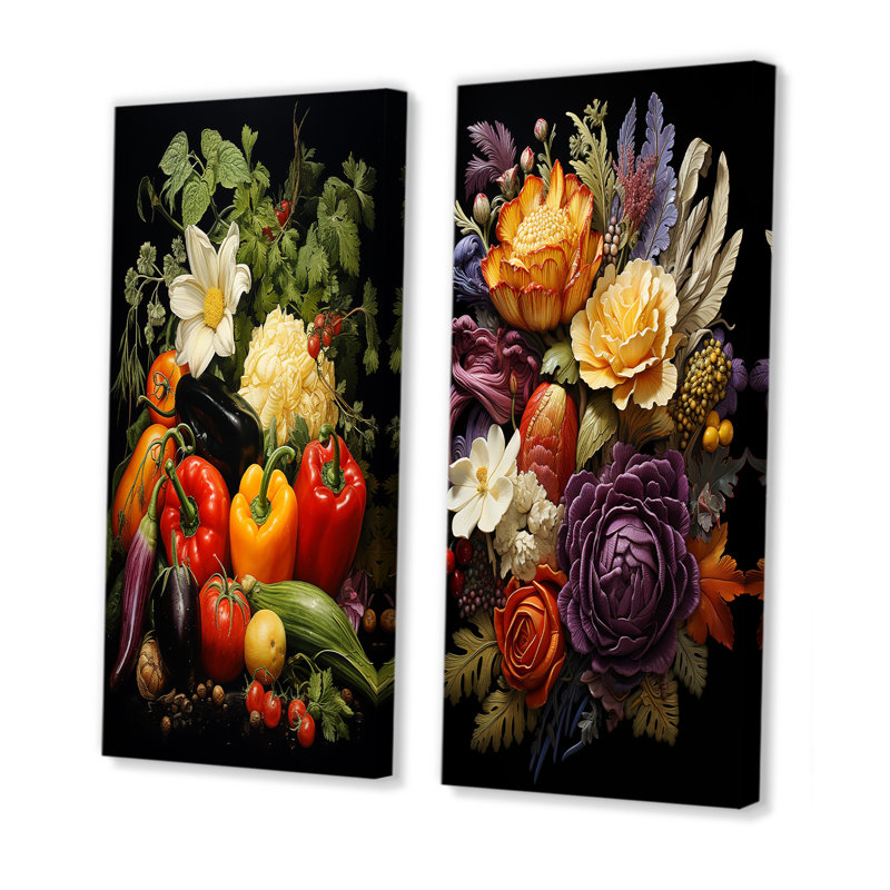 Ensemble de 2 fleurs murales comestibles Harmony Blooms, H 32 po x l 33 po, Toile tendue